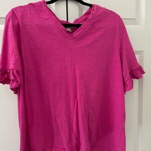 Chicos Pink Ruffle Sleeve V-Neck Top